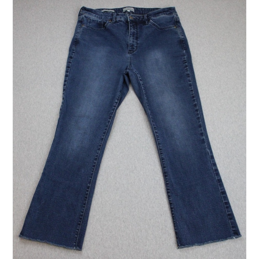 NYDJ Jeans Womens 12 Blue Cotton Blend Stretch Slim Bootcut Frayed Hem